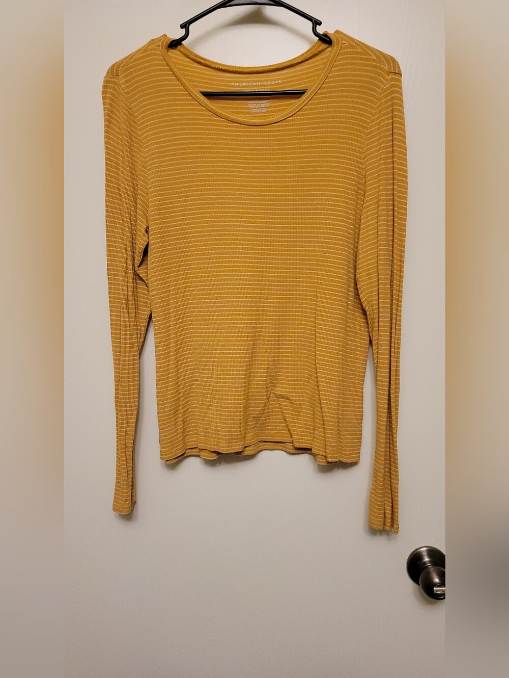Americam Eagle Mustard Stripe Long-Sleeve Women's Top